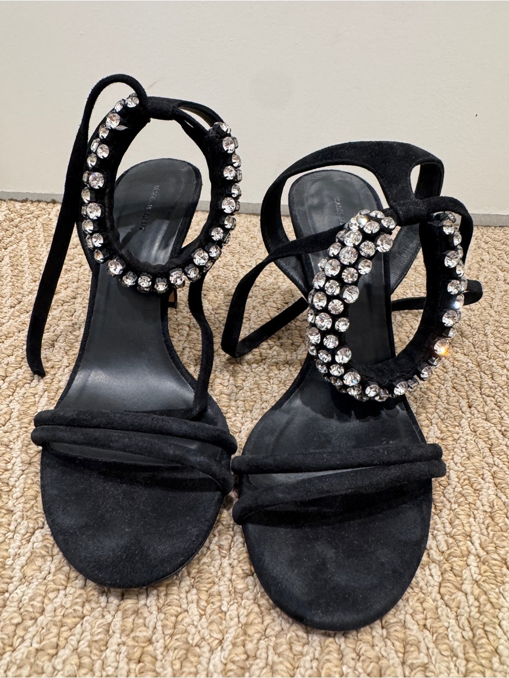 Isabel Marant Alrina Black Crystal-Embellished Suede Sandals EU 37